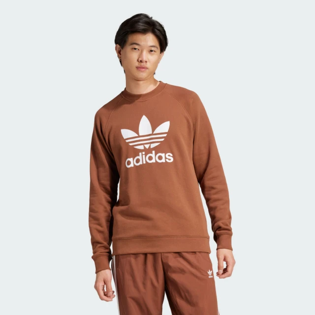 adidas 愛迪達 長袖上衣 男 大學T TREFOIL CREW 咖啡 IZ2357