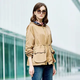 【MYVEGA 麥雪爾】MA素面防風抽繩連帽風衣外套-黃