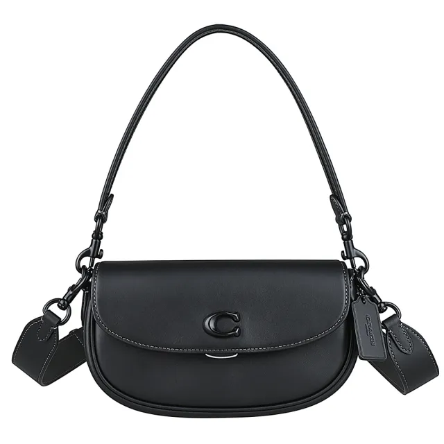 【COACH】COACH EMMY 23黑色C字LOGO牛皮肩背斜背馬鞍包(黑)