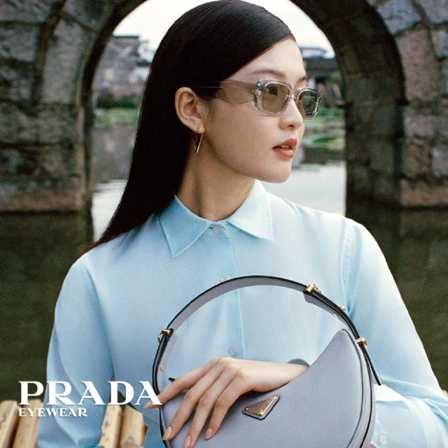 PRADA 普拉達 窄方框太陽眼鏡 廣告款(透淺灰 淺灰鏡片#SPR17W-F 12R30B-51mm)