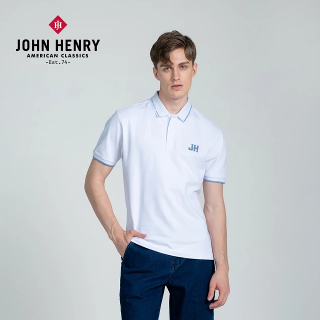 JOHN HENRY 領邊LOGO短袖POLO衫-藍色