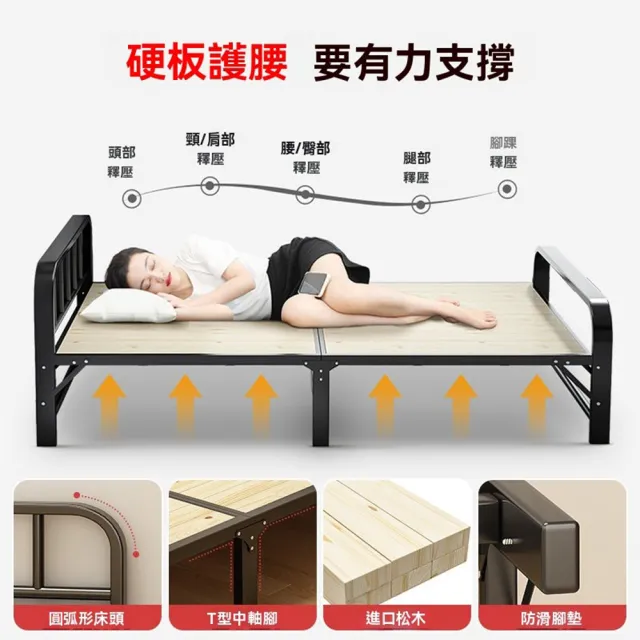 【歐德沐】鋼架實木折疊床198*80*36cm 優質松木 加寬加大床架 超強承重(床架 床 午睡床 單人床 預購15天)