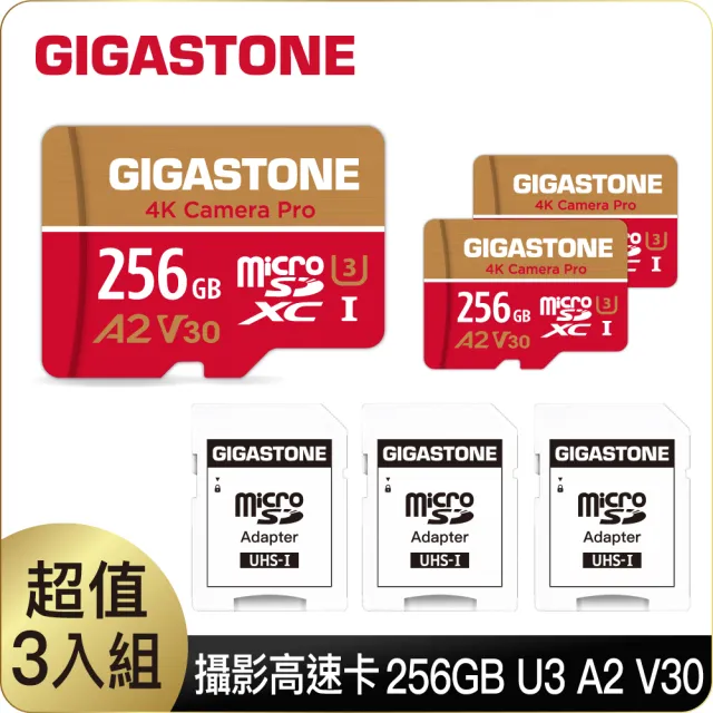 【Gigastone 立達國際】4K Camera Pro microSDXC UHS-Ⅰ U3 A2V30 256GB攝影高速記憶卡-3入組(GoPro/DJI)