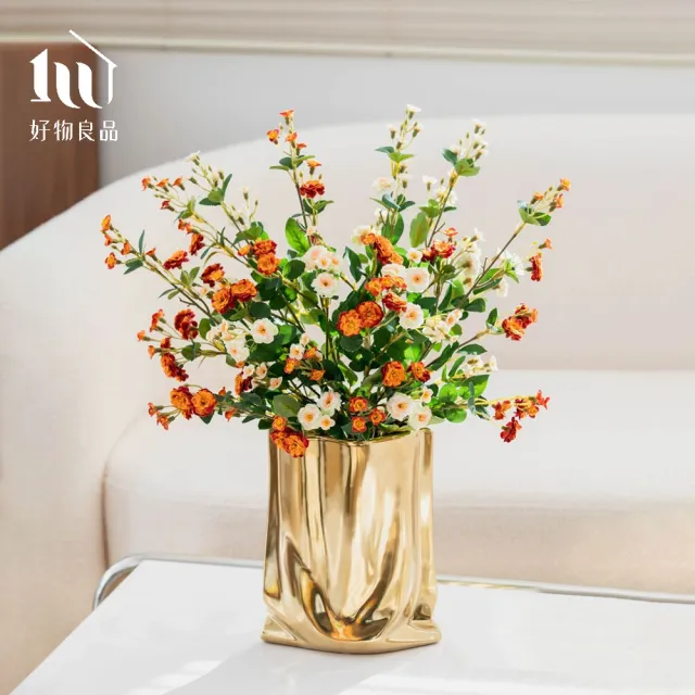【好物良品】居家飾品電鍍雕塑皺摺藝術花瓶(電鍍花瓶 皺摺花瓶 鏡面花瓶 藝術花瓶 造型花瓶)