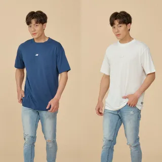 【NEW BALANCE】NB LOGO短袖上衣_男性_藍/米白_MT44586NNY_MT44586SST(美版 版型偏大)