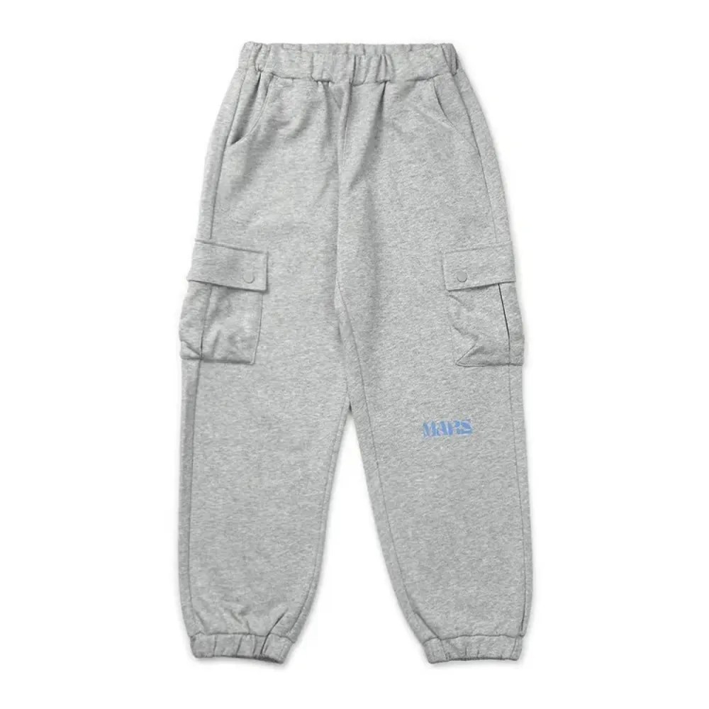 【MARS】童裝-舒適雙邊口袋鬆緊束口長褲(灰色)
