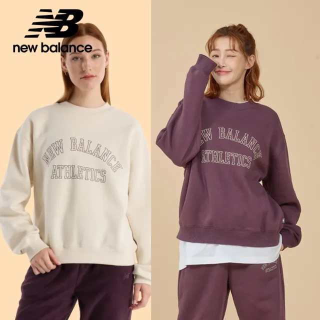 【NEW BALANCE】NB 文字刷毛大學T/長袖上衣_女性_杏/紫色_WT43516LIN_WT43516PLN(美版 版型偏大)