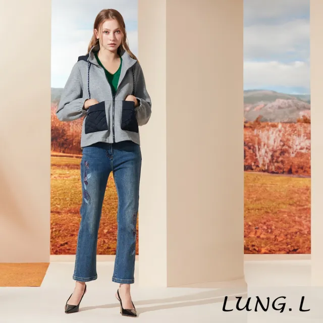 【LUNG.L 林佳樺】LQ74C灰色拼接藍色連帽女裝外套(秋冬新品 保暖)