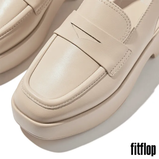 【FitFlop】F-LUMA 皮革方頭露跟樂福鞋-女(白石色)