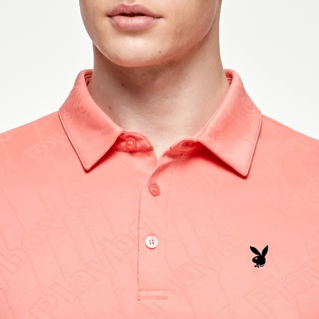 【PLAYBOY GOLF】男款LOGO緹花高爾夫長袖POLO衫-橘(吸濕排汗/GOLF/高爾夫球衫/AA24205-25)