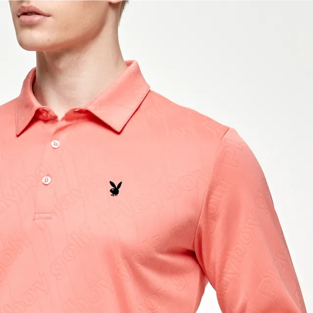 【PLAYBOY GOLF】男款LOGO緹花高爾夫長袖POLO衫-橘(吸濕排汗/GOLF/高爾夫球衫/AA24205-25)