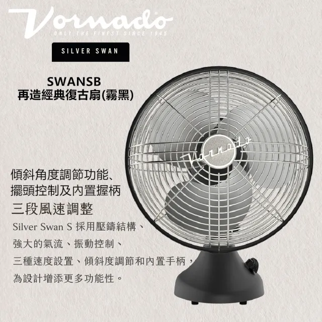 【VORNADO 沃拿多】再造經典復古扇SWANSB(霧黑)