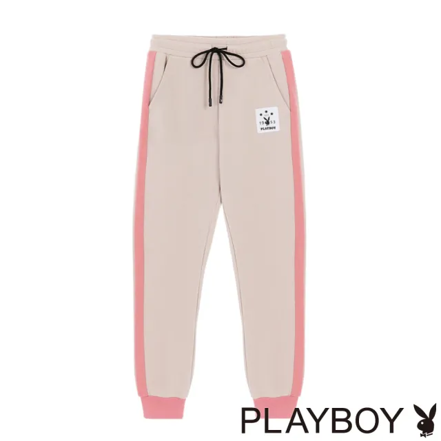 【PLAYBOY】內刷毛斜邊撞色休閒褲(杏色)