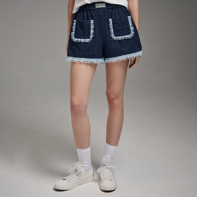 MARDI MERCREDI 短褲 海軍藍 荷葉邊 網眼造型 SHORTS EYELET FRILL