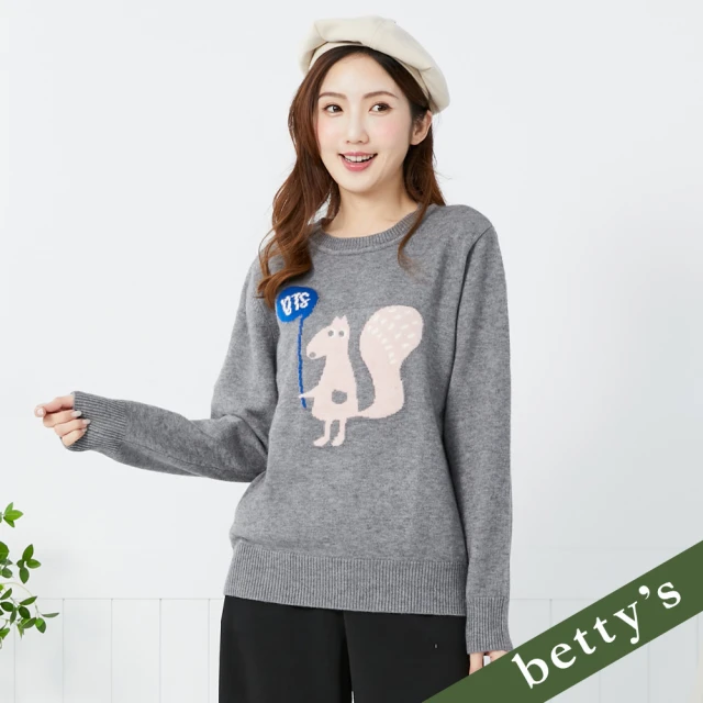 betty’s 貝蒂思 氣球松鼠圓領毛衣(中灰)