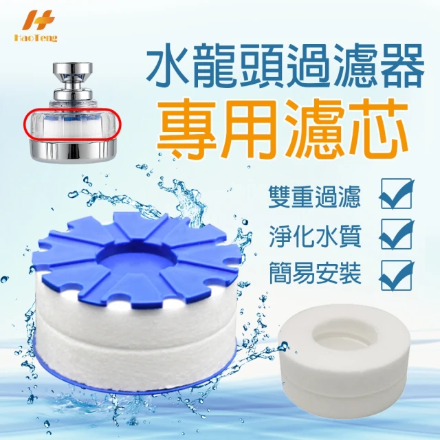 Hao Teng 360°水龍頭過濾器短粗款濾芯含蓋30入/不含蓋36入(適用長22MM/19MM過濾器、微米級PP過濾棉)