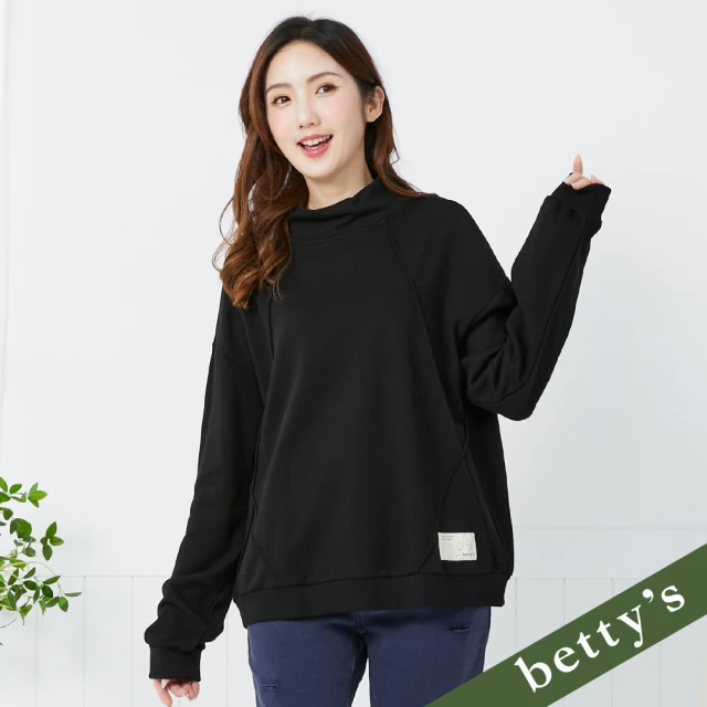 betty’s 貝蒂思 特色剪裁素面高領長袖T-shirt(黑色)