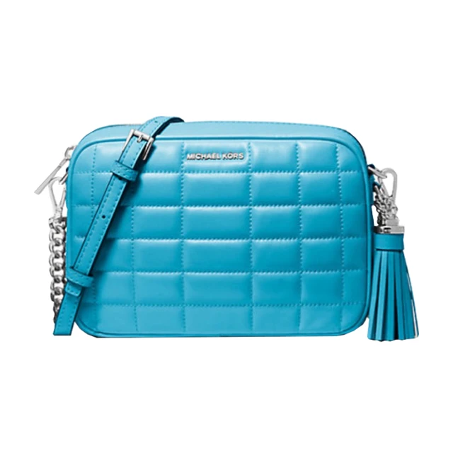 Michael Kors Jet Set系列藍綠色牛皮小香風流蘇裝飾斜背牛奶糖包(32R4SJ6M6L-SNTORINI BLU)