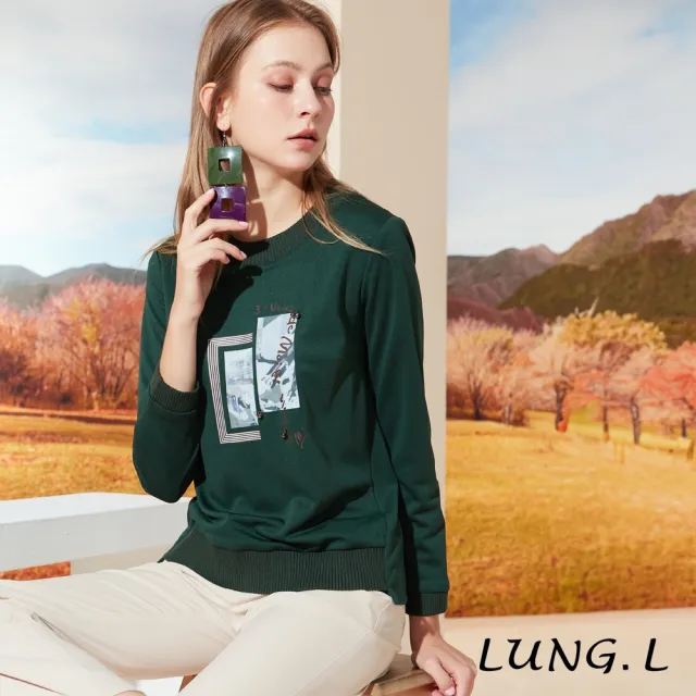 【LUNG.L 林佳樺】LR12A綠色圓領前片膠印長袖女裝上衣(秋冬新品)