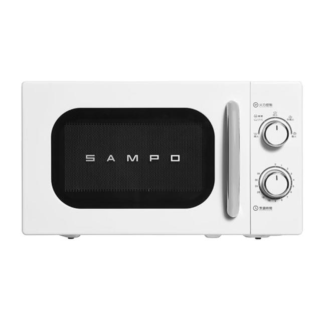  SAMPO聲寶 RE-J020TR 微波爐，容量20公升以下，700W輸出功率，具解凍功能，適合日常家用。外部尺寸高259 x 寬440 x 深358.5 mm，內部空間高206 x 寬306 x 深304 mm，重量僅11.3kg。110V/60Hz，消耗功率1000~1100W，電源線1.3公尺，保固1年，BSMI認證T41A01。中國製造，白色系設計，配件含說明書及保證卡，高效加熱解凍，省時省力。 