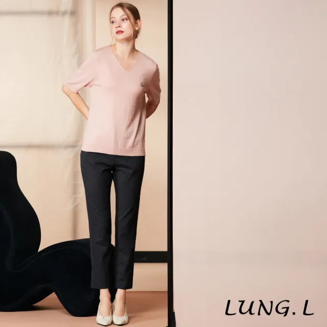 【LUNG.L 林佳樺】LQ95E鐵灰色石墨烯保暖彈性女裝長褲(秋冬新品 加大尺碼 保暖)
