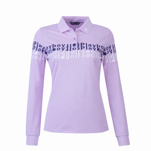 【PLAYBOY GOLF】女款LOGO印花高爾夫薄長袖POLO衫-淺紫(吸濕排汗/抗UV/GOLF/高爾夫球衫/KA24201-63)