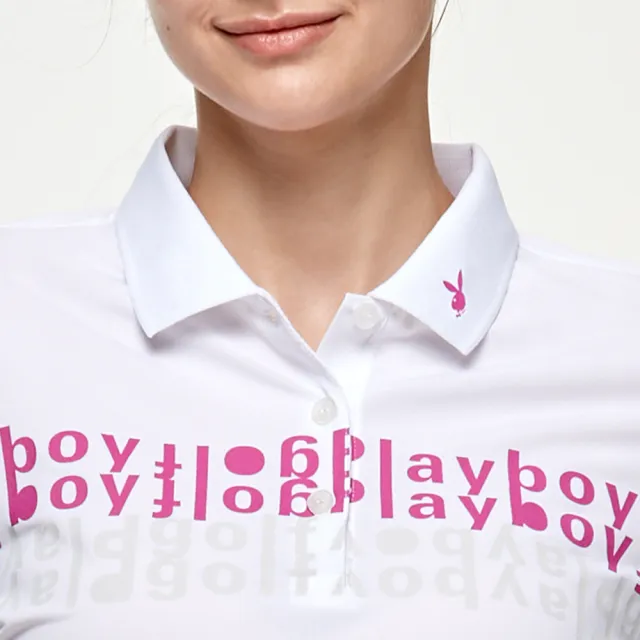 【PLAYBOY GOLF】女款LOGO印花高爾夫薄長袖POLO衫-白(吸濕排汗/抗UV/GOLF/高爾夫球衫/KA24201-87)
