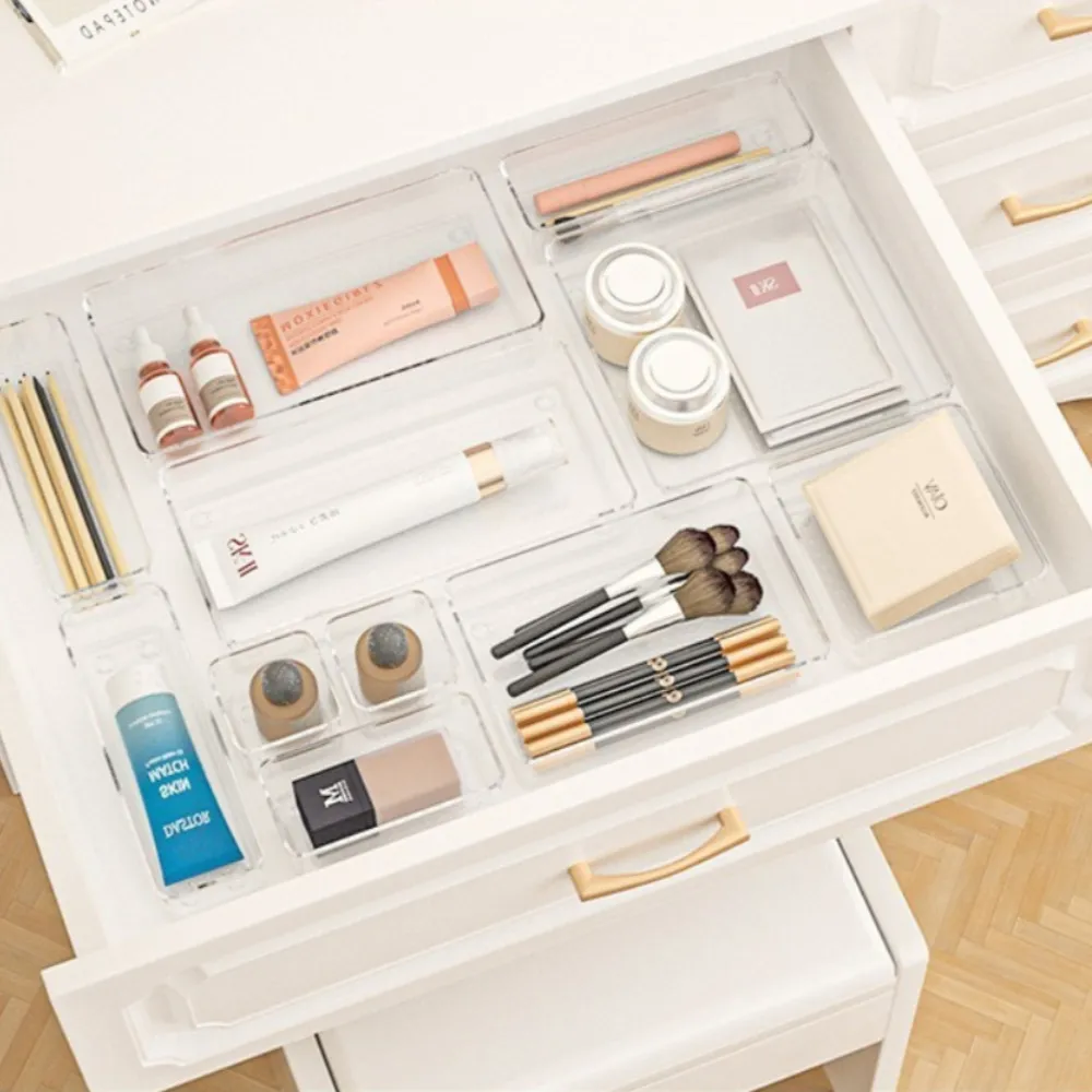 【Dagebeno荷生活】高透PET材質抽屜分類敞口收納盒 波點防滑文具化妝品置物盒(A款4入)