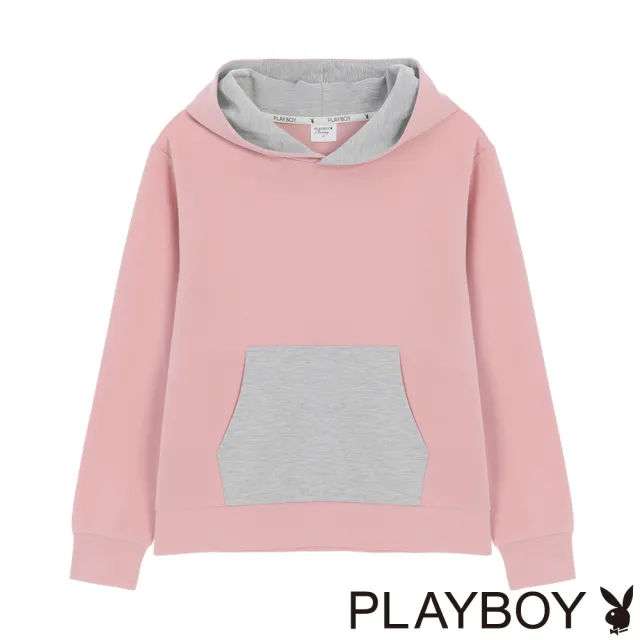 【PLAYBOY】連帽撞色貼袋衛衣(粉色)