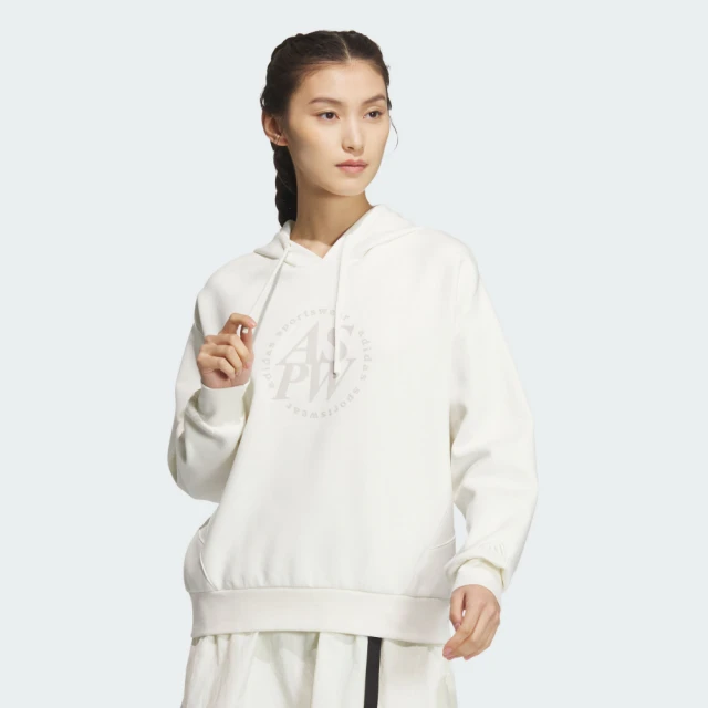 adidas 愛迪達 LOUNGE 連帽上衣(JJ3543 女款連帽運動上衣 休閒帽T 白)