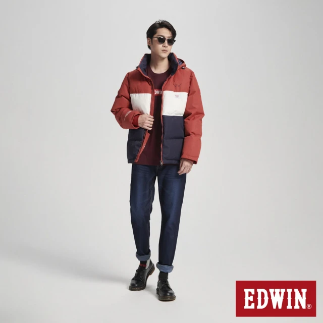 EDWIN 男裝 三拼色防寒連帽外套(紅色)