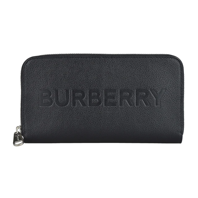 BURBERRY 巴寶莉 BURBERRY字母LOGO設計拉鍊壓紋牛皮12卡長夾(黑)