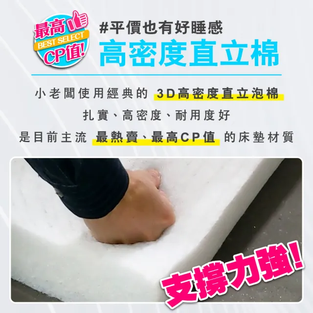 【小老闆寢具】標準雙人5尺 吸濕排汗 8公分直立棉 摺疊床墊(日式三折設計 租屋/外宿便攜)