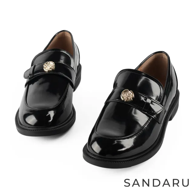 【SANDARU 山打努】樂福鞋 金色花飾漆皮牛津紳士鞋(黑)