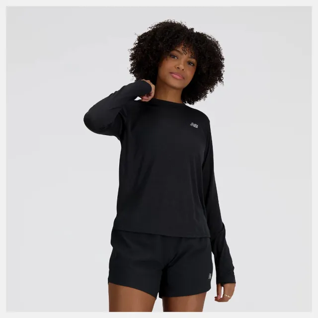 【NEW BALANCE】NB 長袖上衣 女款 運動 快乾 指套 美規 黑 WT41256BKH