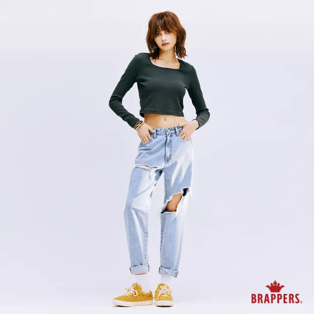 【BRAPPERS】女款 羅紋方領短版T(藍綠)