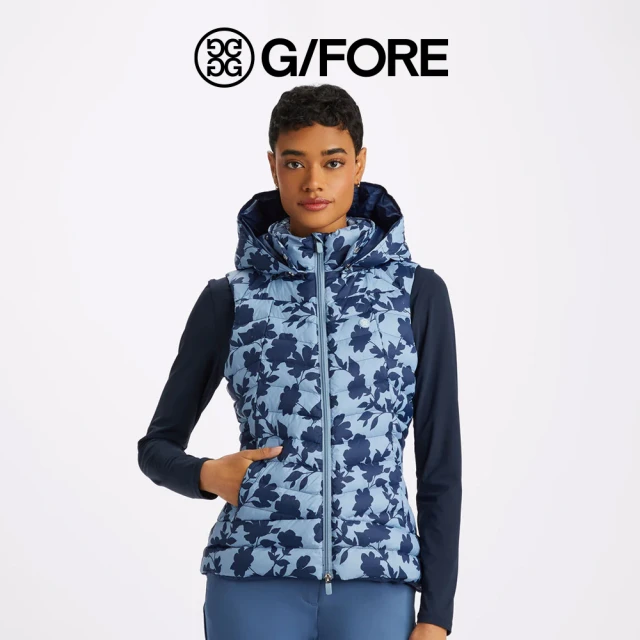 G/FORE TONAL FLORAL NYLON PUFFER VEST 背心外套 藍色(G4LF23O42-FJORD)