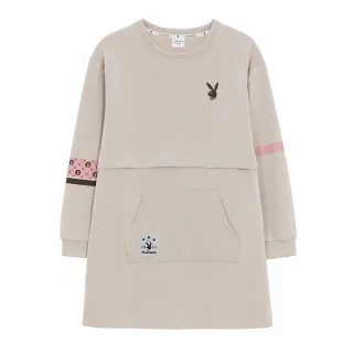 【PLAYBOY】空氣層不對稱印花長上衣(奶茶色)