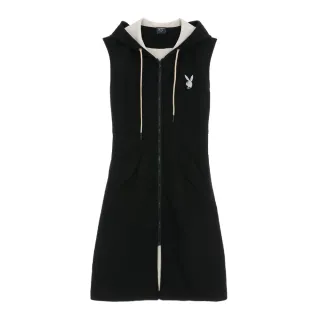 【PLAYBOY】撞色連帽兩穿背心洋裝(黑色)