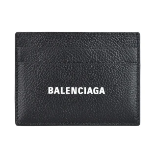 【Balenciaga 巴黎世家】BALENCIAGA巴黎世家 LOGO開放式壓紋小牛皮4卡卡片夾(黑)