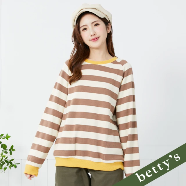 betty’s 貝蒂思 條紋前後撞色拼接落肩T-shirt(咖啡)