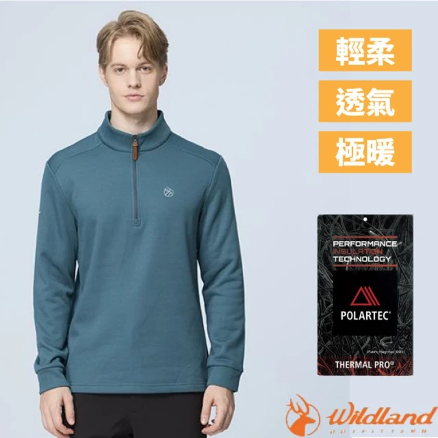 Wildland 荒野 男 Polartec 彈性類羊毛半開襟保暖排汗衣_透氣.吸濕快乾(P2620-170 希臘藍)