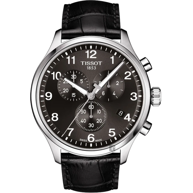 TISSOT 天梭 韻馳系列 Chrono XL三眼計時手錶-灰x黑/45mm 雙11 優惠(T1166171605700)