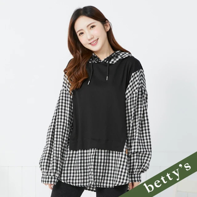 betty’s 貝蒂思 格紋拼接連帽長袖T-shirt(象牙白)