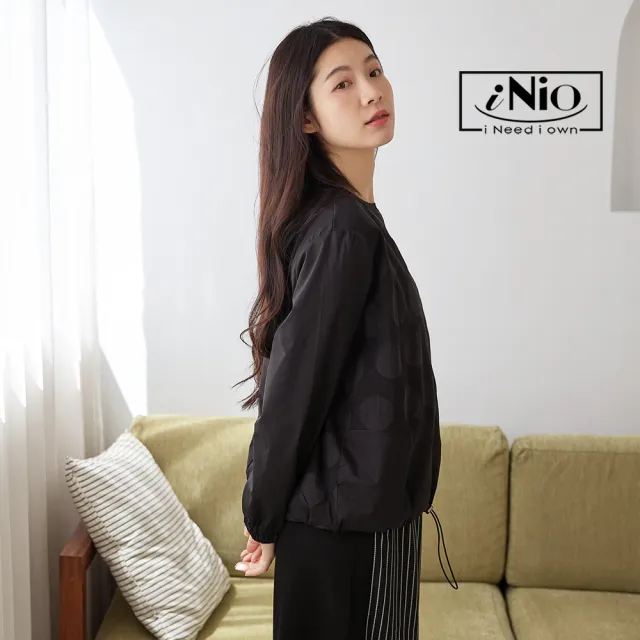【iNio 衣著美學】長袖上衣 現貨 圓紋拼接 圓領 長袖棉T CDW1751