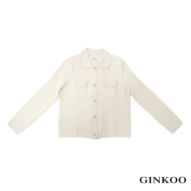 【GINKOO 俊克】花邊造型排釦針織外套