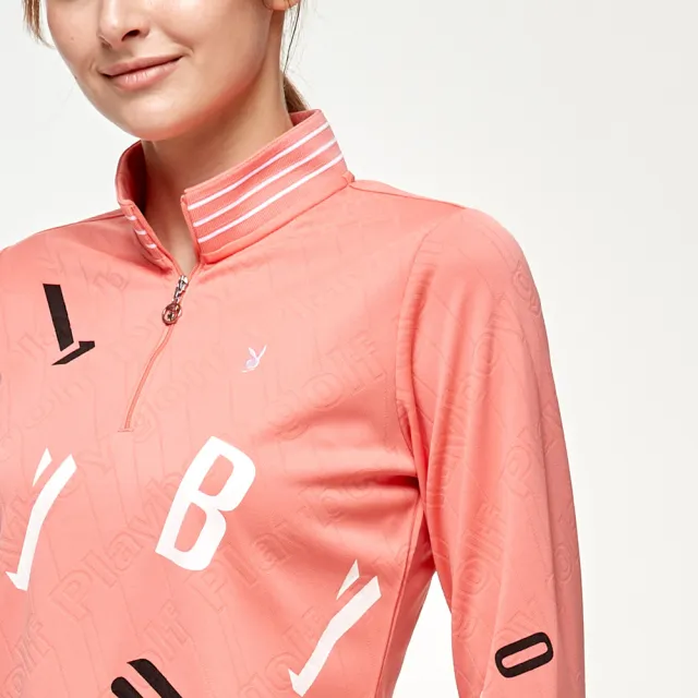 【PLAYBOY GOLF】女款字體印花吸濕排汗立領長袖上衣-橘(吸濕排汗/GOLF/高爾夫球衫/KA24220-25)
