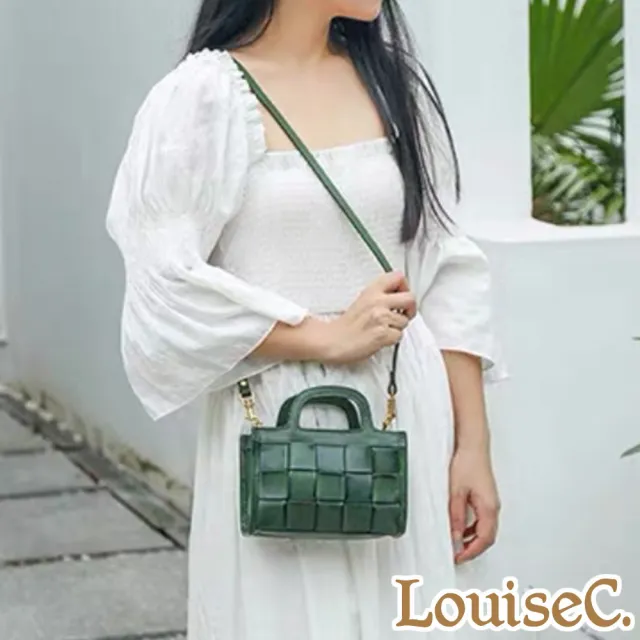 【LouiseC.】雙11 Tree House 植鞣革牛皮手工編織手工擦色手提斜背真皮小方包-綠色(YUF0001-08)