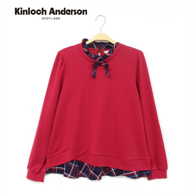 Kinloch Anderson 金安德森女裝 氣質蝴蝶結格紋領造型長袖棉質上衣(KA1363014 深紅/黑色)