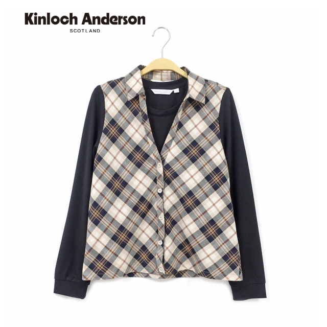 Kinloch Anderson 金安德森女裝 經典格紋假兩件襯衫式造型長袖棉質上衣(KA1365303黑色)